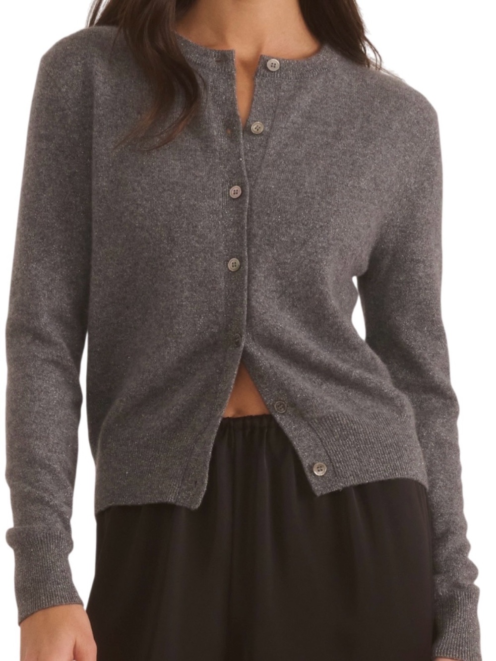 Few Moda Caara Finley Cashmere Cardigan Sweater Grey Sparkle NWT